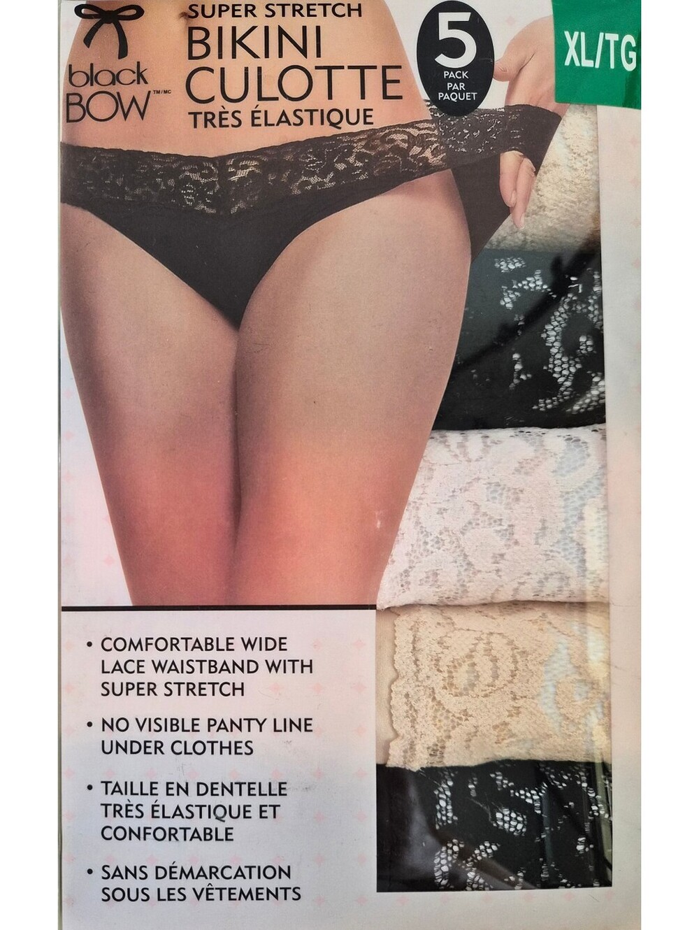 black bow Super Stretch Bikini Culotte 5-Pack Women's Underwear XL 0190